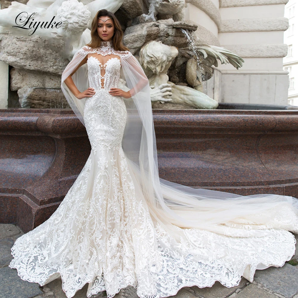 Liyuke Ivory Color Mermaid Wedding Dress With Long Shawl Of Elegant Lace Bridal Dresses
Liyuke Ivory Color Mermaid Wedding Dress With Long Shawl Of Elegant Lace Bridal Dresses