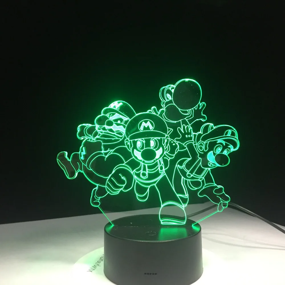 Настольный светильник Super Mario Bros Luigi Toad Dragon 3D USB акриловый супер подарок для детей