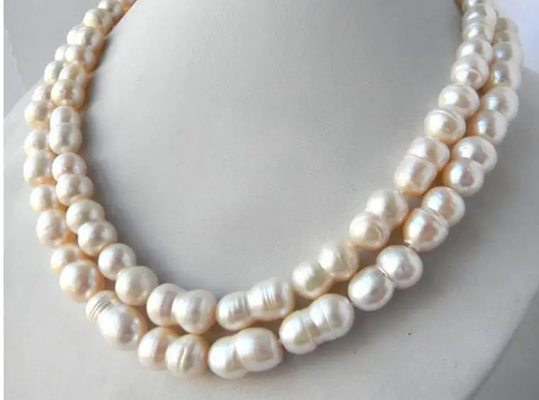 

One Strands Real Pearl 10-12mm Bright White Pearl peanut Gourd shape Natural Freshwater Pearl loose beads 35cm / 15inch