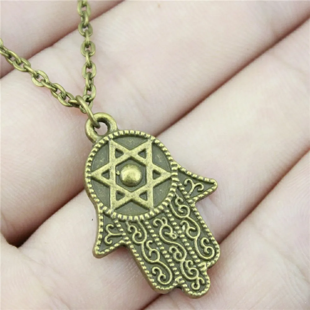 Dropshipping Welcome 28x19mm Hand With Star Of David Pendant Necklace 2 Colors Silver Plated Antique Bronze Color | Украшения и