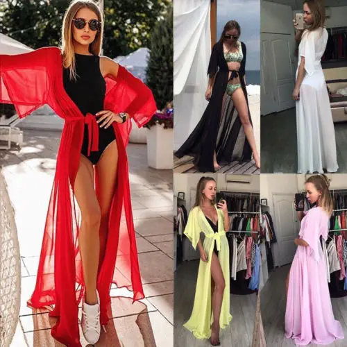 Long Women Chiffon Beach Cardigan Bikini Cover Up Wrap Beachwear Pure Color Red White Black Loose Lace Up Bathing Suit
Long Women Chiffon Beach Cardigan Bikini Cover Up Wrap Beachwear Pure Color Red White Black Loose Lace Up Bathing Suit
