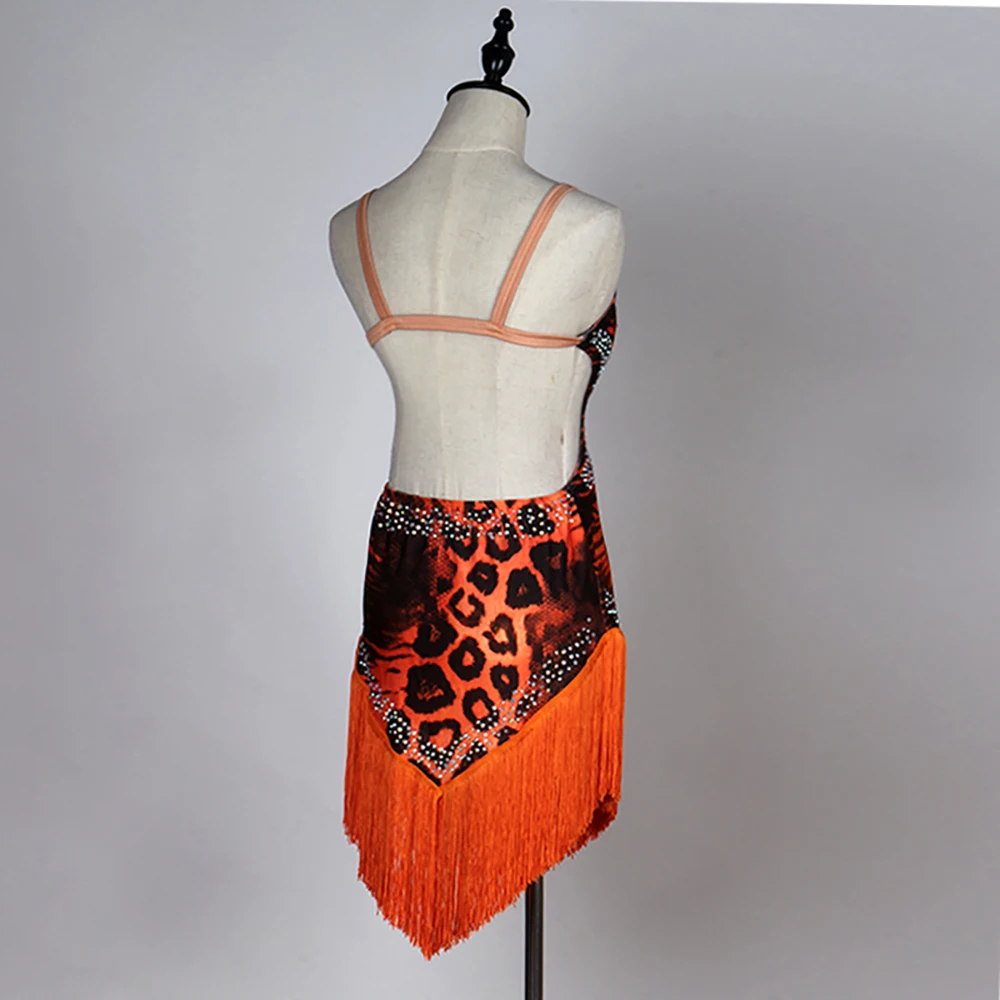Женское платье для латиноамериканских танцев Fantasia оранжевая юбка с леопардовым
