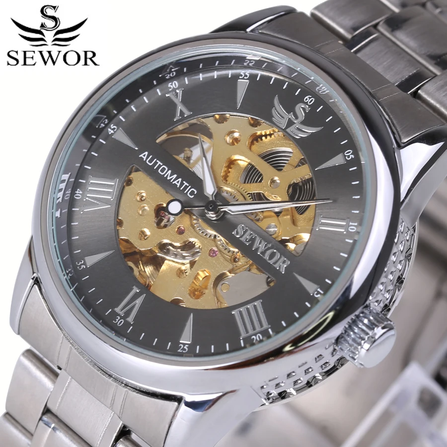 Men Luxury Roman Number Skeleton Stainless Steel Watch Stylish Automatic Mechanical Watches Gift Fashion Mens Watches Relogio
Men Luxury Roman Number Skeleton Stainless Steel Watch Stylish Automatic Mechanical Watches Gift Fashion Mens Watches Relogio