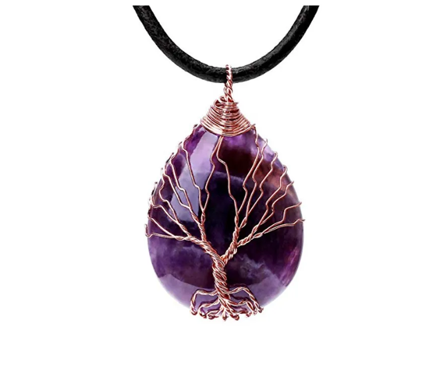 FYJS Rose Gold Color Wire Wrap Water Drop Pendant Tree of Life Necklace Natural Amethysts Stone Jewelry
FYJS Rose Gold Color Wire Wrap Water Drop Pendant Tree of Life Necklace Natural Amethysts Stone Jewelry