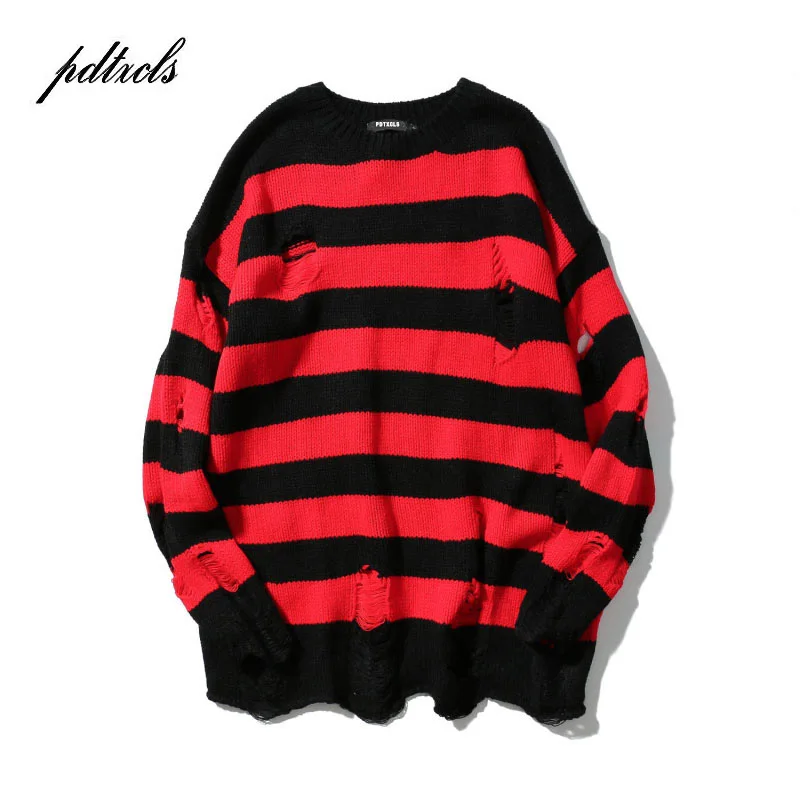 2019 New Ripped Stripe Knit Sweaters Men Hip Hop Hole Casual Pullover Sweater Male Fashion Loose Long Sleeve Sweaters Red Black
2019 New Ripped Stripe Knit Sweaters Men Hip Hop Hole Casual Pullover Sweater Male Fashion Loose Long Sleeve Sweaters Red Black