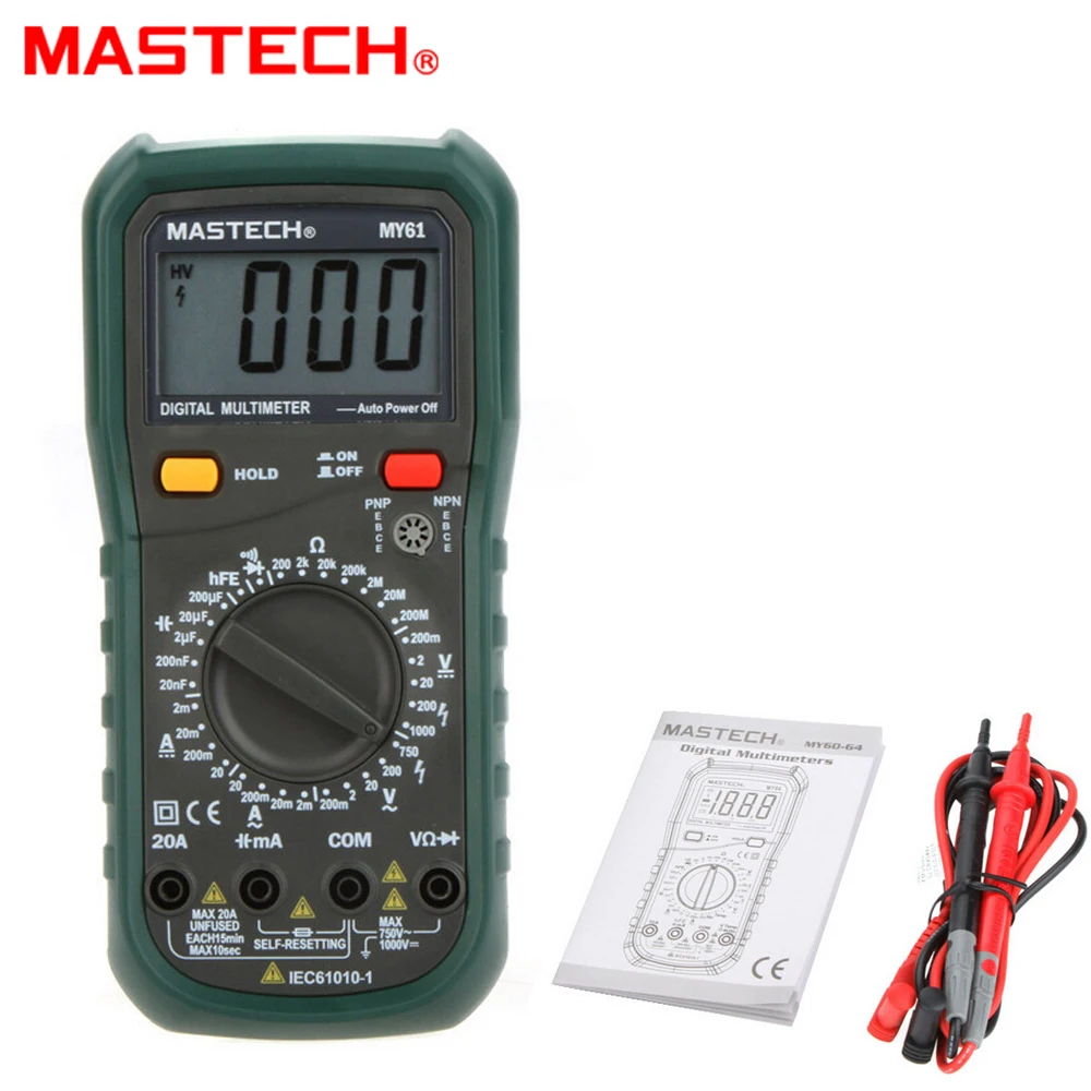 Профессиональный электрический портативный тестер MASTECH MY61 AC/DC, цифровой мультиметр, вольтметр, Электрический тестер
Профессиональный электрический портативный тестер MASTECH MY61 AC/DC, цифровой мультиметр, вольтметр, Электрический тестер