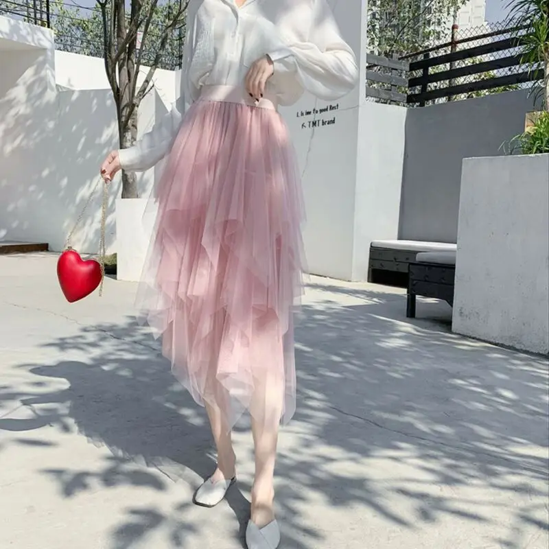 Irregular Korean Style Tulle Skirts Women Summer Pleated Mesh Fashion Skirt Sweet Jupe Solid Color Saia
Irregular Korean Style Tulle Skirts Women Summer Pleated Mesh Fashion Skirt Sweet Jupe Solid Color Saia