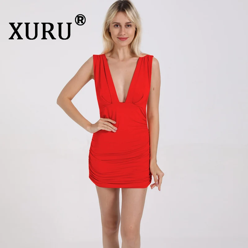 XURU Summer New Women's Dress Sexy Sleeveless Slim Deep V-neck Pleated Women's Dress White Red Black Dress
XURU Summer New Women's Dress Sexy Sleeveless Slim Deep V-neck Pleated Women's Dress White Red Black Dress