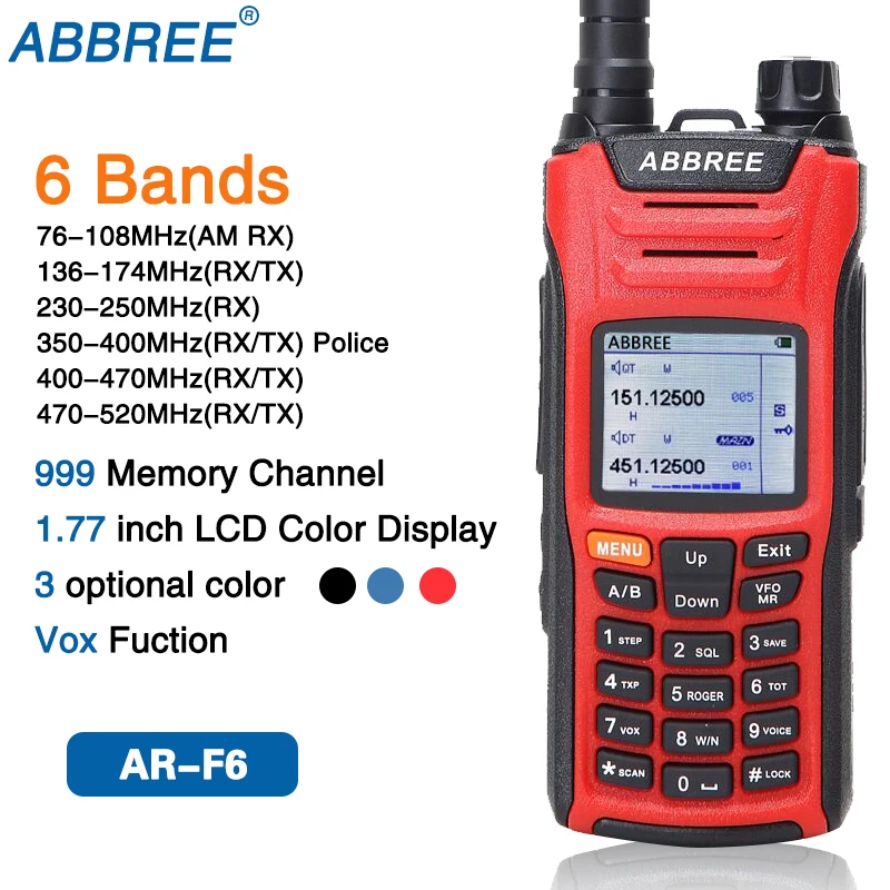 ABBREE AR-F6 6 Bands Dual Display Dual Standby 999CH Multi-functional VOX DTMF SOS LCD Color Display Walkie Talkie Ham Radio
ABBREE AR-F6 6 Bands Dual Display Dual Standby 999CH Multi-functional VOX DTMF SOS LCD Color Display Walkie Talkie Ham Radio