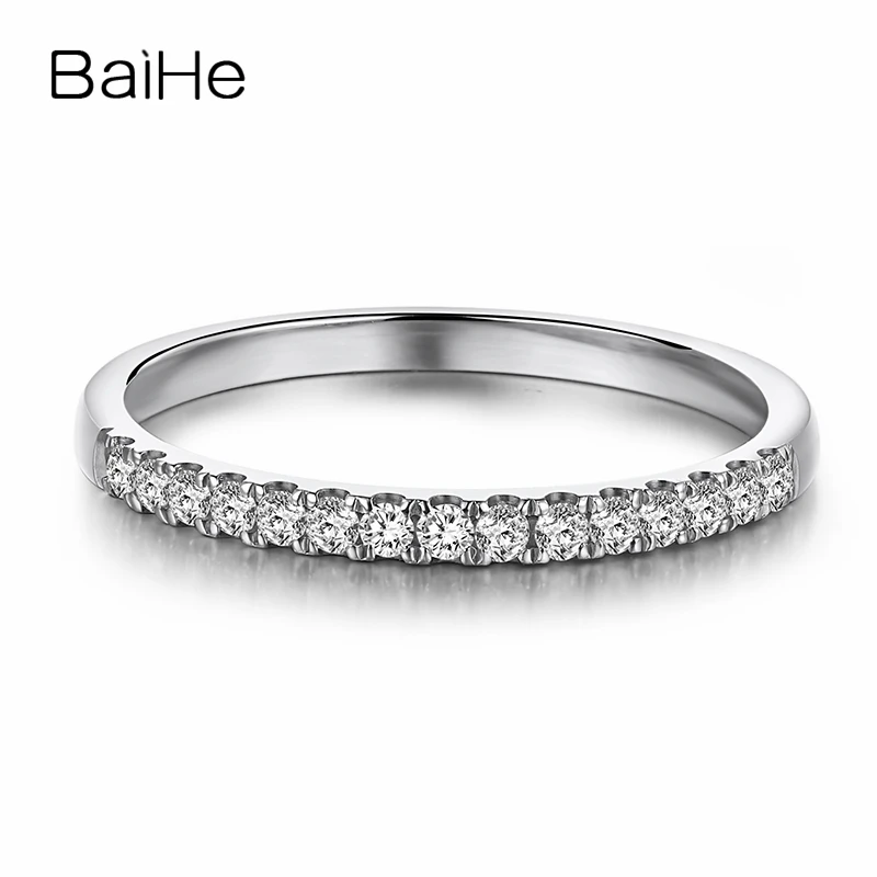 

BAIHE Genuine Solid 10K White Gold H/SI Natural Diamond Ring Women Men Engagement Wedding Fine Jewelry Making Anillo diamantes