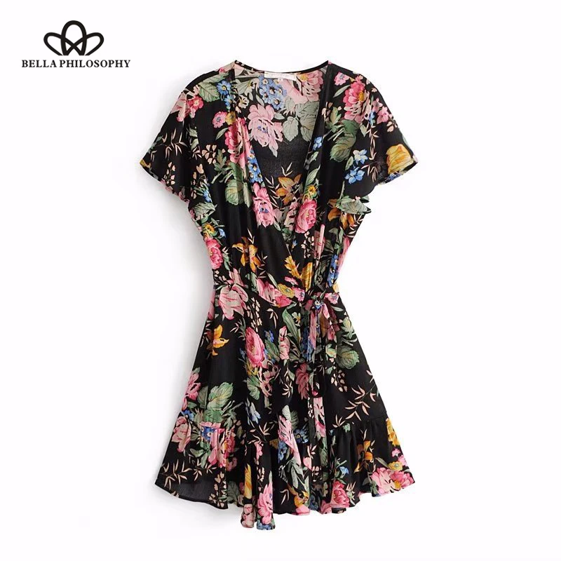Женское винтажное мини платье Heydress белое свободное с V образным вырезом кардиган