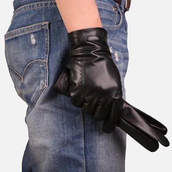 Top Quality Men Leather Gloves Black Free Shipping Winter Imported Italian Sheepskin Male Car Driving Gloves for Men S M L XL