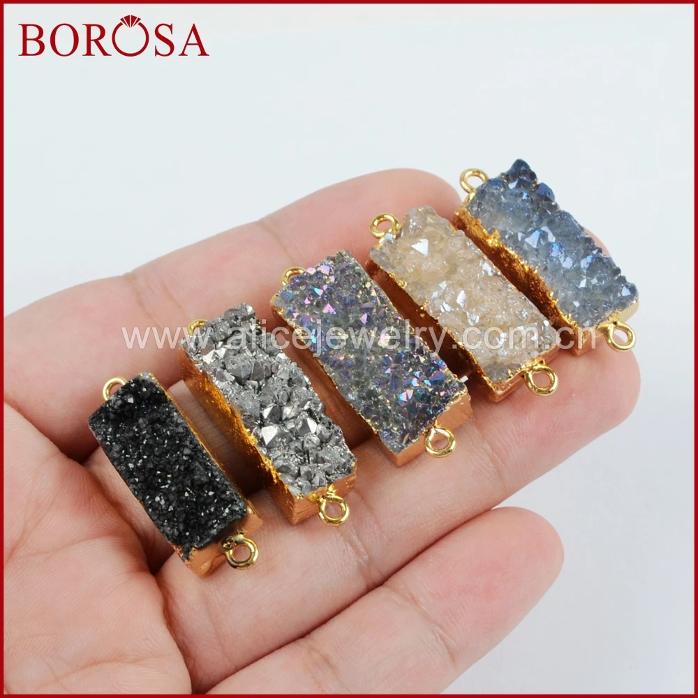 BOROSA Mix Color Drusy Connectors, Rectangle Gold Color Natural Crystal Druzy Titanium Druzy Connector Double Bails Charm G1215
BOROSA Mix Color Drusy Connectors, Rectangle Gold Color Natural Crystal Druzy Titanium Druzy Connector Double Bails Charm G1215