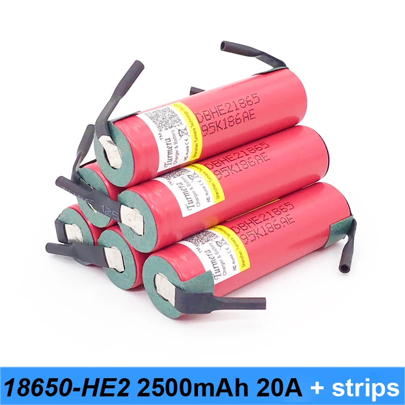 18650 3 7 В 2500 мАч HE2 с полосками IMR18650 Перезаряжаемые высокого стока батареи max 20A35A