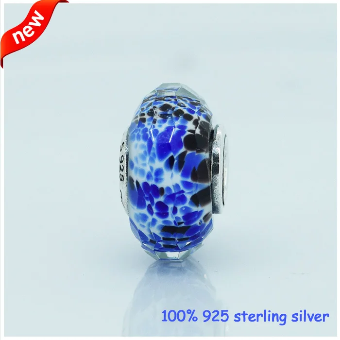 Подходят для браслетов Pandora голубые граненые стеклянные серебряные бусины Shiboli