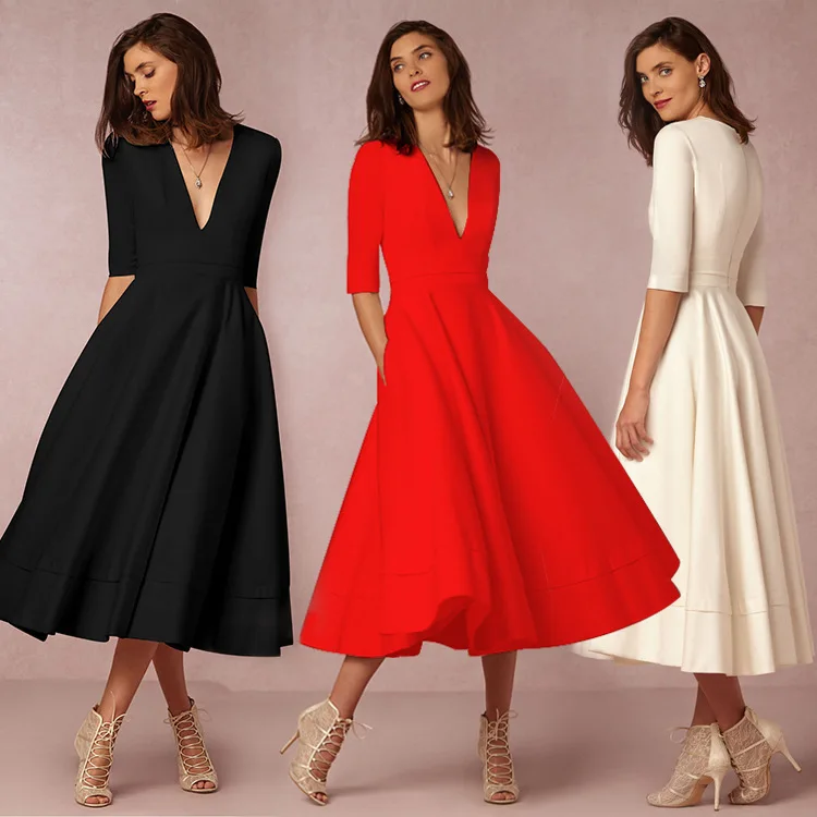 S-3XL new women sexy deep v half sleeve dress autumn spring dress long pure color evening party night midi dress plus size
S-3XL new women sexy deep v half sleeve dress autumn spring dress long pure color evening party night midi dress plus size