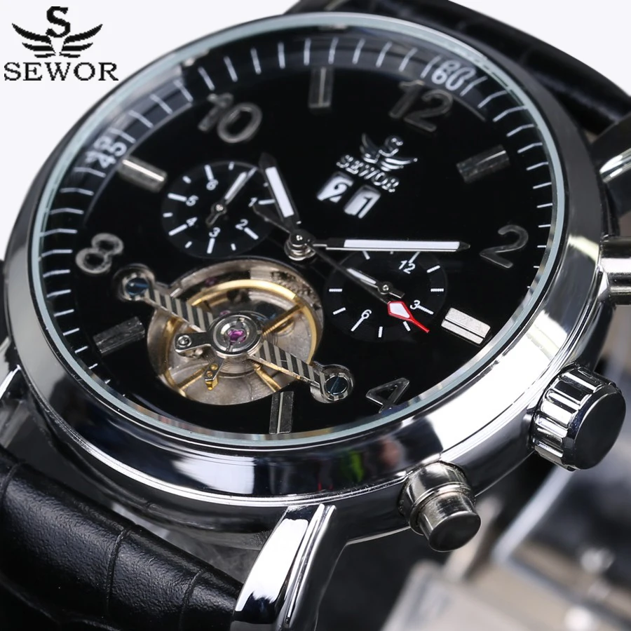 SEWOR luxury brand Men Watches tourbillon Clock 6 Hands 2 sub-dials Rotate Automatic Mechanical Watch Date leather Wristwatch
SEWOR luxury brand Men Watches tourbillon Clock 6 Hands 2 sub-dials Rotate Automatic Mechanical Watch Date leather Wristwatch