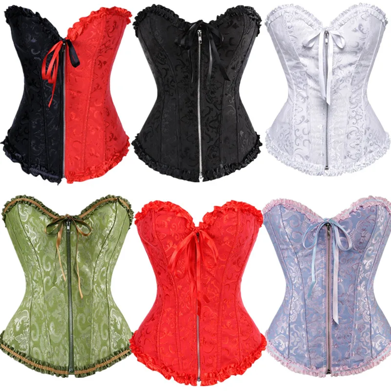 Sexy Zipper Front Satin Jacquard Overbust Corset Lace Up Boned Shaperwear Bustier Corselet E Espartilhos Corseletes Size S-6XL
Sexy Zipper Front Satin Jacquard Overbust Corset Lace Up Boned Shaperwear Bustier Corselet E Espartilhos Corseletes Size S-6XL