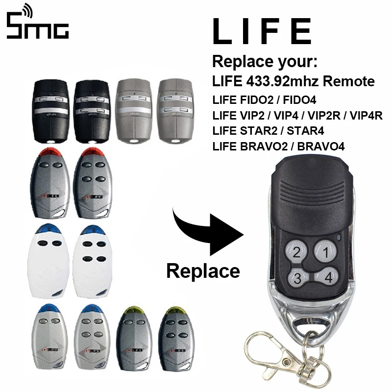 LIFE Garage Remote Control For FIDO2 VIP2 VIP4 STAR2 BRAVO4 Rolling code 433,92MHz Handheld transmitter
LIFE Garage Remote Control For FIDO2 VIP2 VIP4 STAR2 BRAVO4 Rolling code 433,92MHz Handheld transmitter