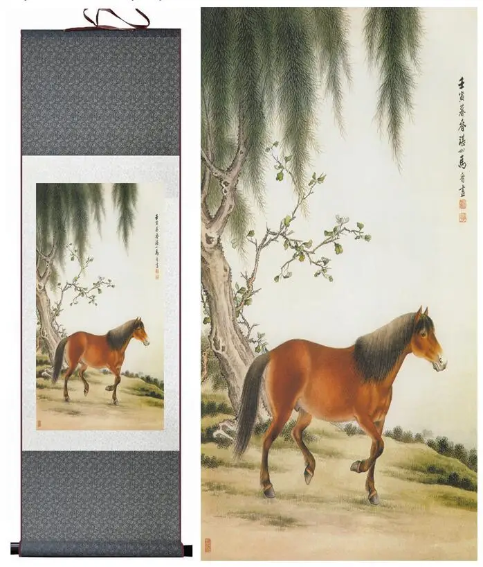 Traditional Chinese art painting Horse art painting Silk scroll art painting Horse picture
Traditional Chinese art painting Horse art painting Silk scroll art painting Horse picture