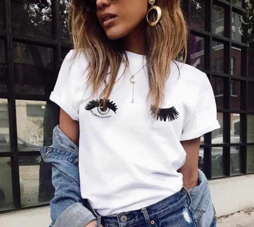Cartoon women eyes summer casual short-sleeved T-shirt white blinking print cute Harajuku large size XS-4XL T shirt
Cartoon women eyes summer casual short-sleeved T-shirt white blinking print cute Harajuku large size XS-4XL T shirt