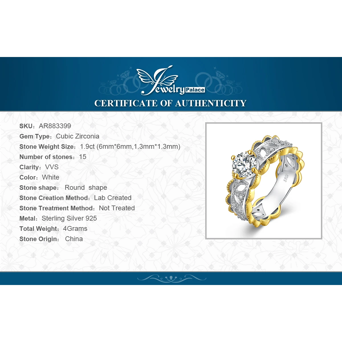 JewelryPalace Цветок Два тонированное 1.9ct кубического циркония Anniverary Свадебные