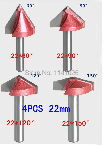 4 шт. (60/90/120/150 градусов) Shank-6mm Width-22mm, CNC Гравировка 3D V паз фреза Набор инструментов для деревообработки
4 шт. (60/90/120/150 градусов) Shank-6mm Width-22mm, CNC Гравировка 3D V паз фреза Набор инструментов для деревообработки