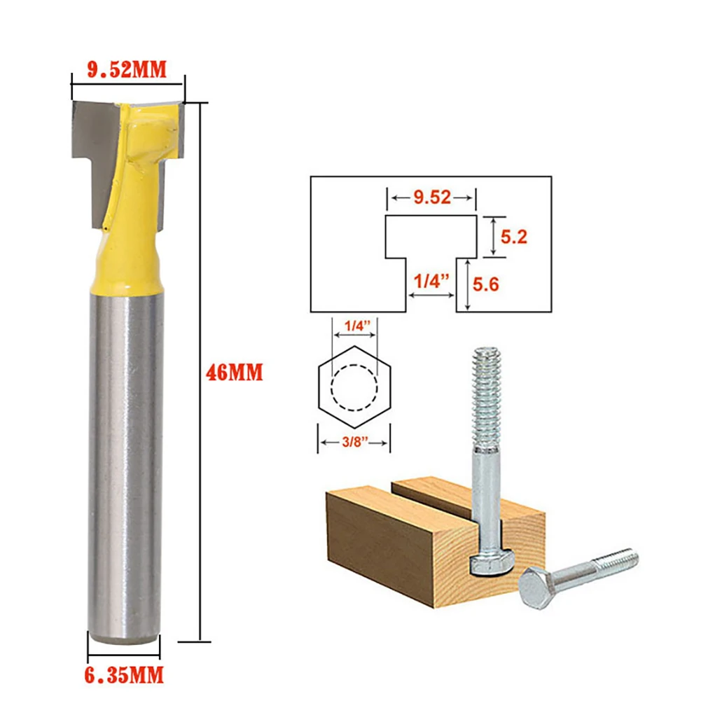 9.52mm T-Slot Cutter Router Bit Wood Milling Cutter Woodworking Drill Bit Tool for Trim Router 1pc
9.52mm T-Slot Cutter Router Bit Wood Milling Cutter Woodworking Drill Bit Tool for Trim Router 1pc