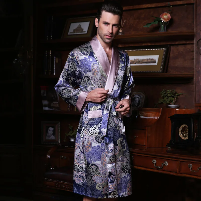 Genuine Silk Sleeping Robes Male Spring Summer Long-Sleeve Fashion Printed Bathrobe Kimono Silkworm Silk Men's Sleepwear 2519
Genuine Silk Sleeping Robes Male Spring Summer Long-Sleeve Fashion Printed Bathrobe Kimono Silkworm Silk Men's Sleepwear 2519