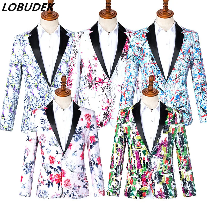 Цветная блестящая куртка с цветочным принтом, Мужская одежда для ночного клуба, новинка, модное приталенное пальто, костюм для концерта, тех...
Цветная блестящая куртка с цветочным принтом, Мужская одежда для ночного клуба, новинка, модное приталенное пальто, костюм для концерта, тех...