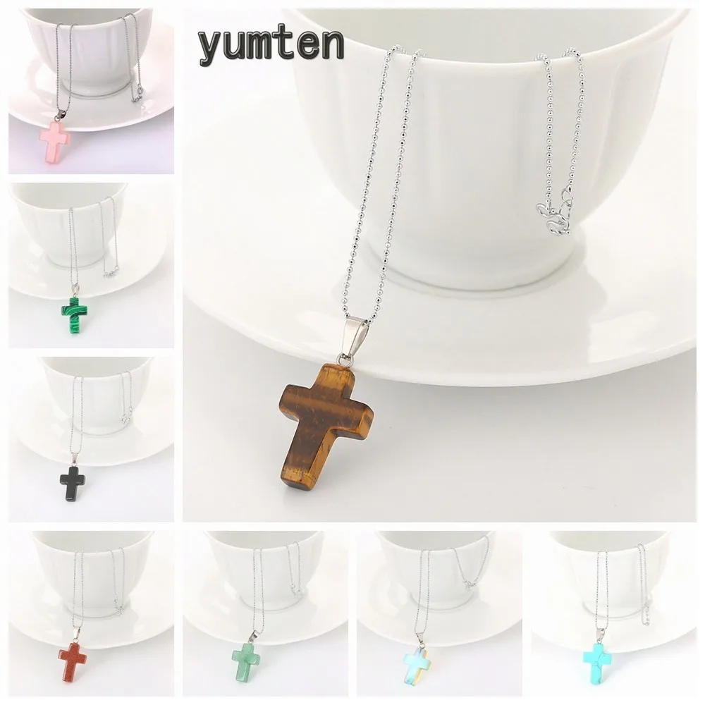 Cross Clavicular Chain Rainbow Onyx Necklace Fashion Lady Jewelry Natural Stone Choker Accessories Crystal Engagement Pendant | Украшения и