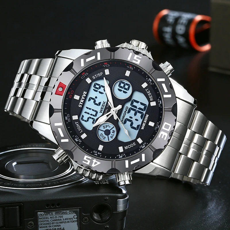 Лидирующий бренд мужские часы светодиодные аналоговые цифровые модные