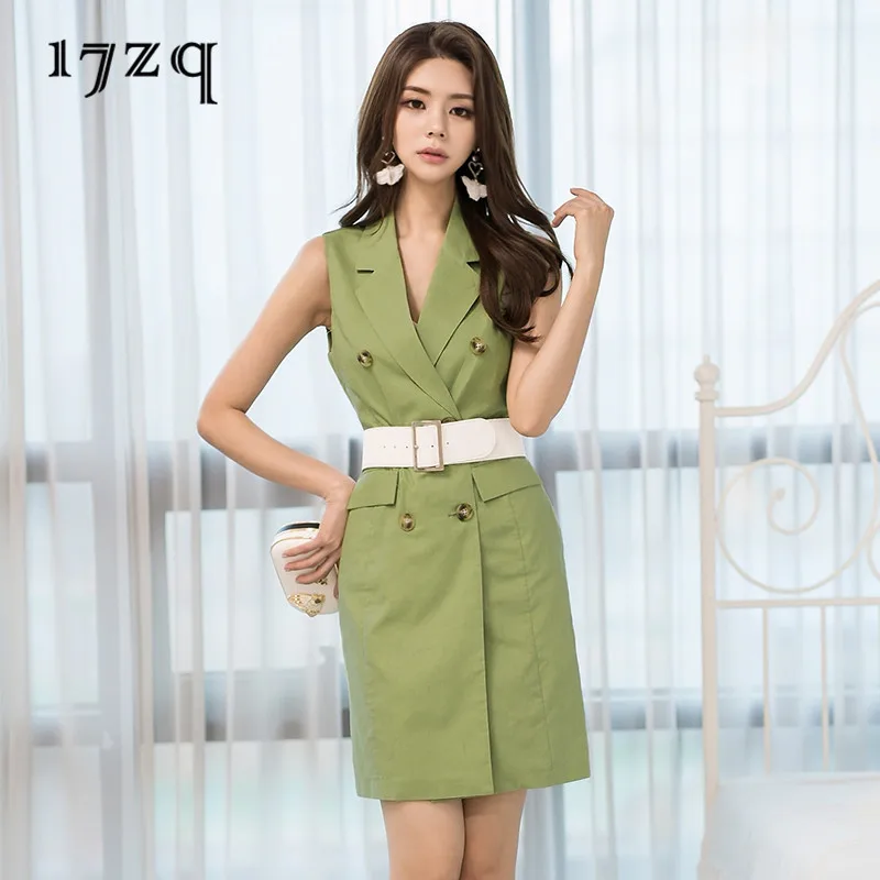 17zq Dress Women Summer New Women's Self-Cultivation Lapel Dress Double Row Buttons Buckle Sleeveless Belt Short Dress D9900
17zq Dress Women Summer New Women's Self-Cultivation Lapel Dress Double Row Buttons Buckle Sleeveless Belt Short Dress D9900