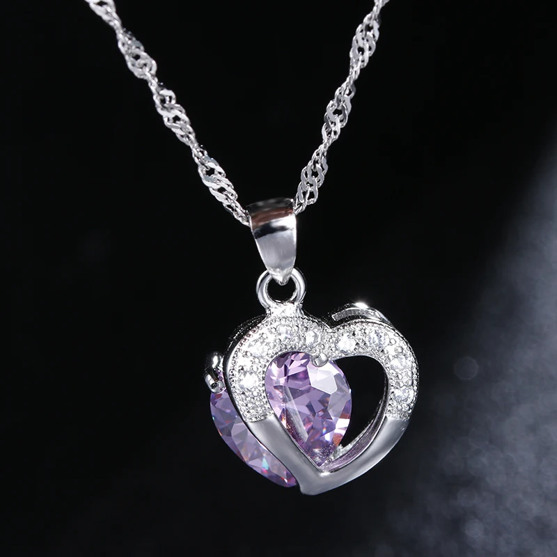 High Quality Romantic Love Heart Purple Crystal Women Cheap Platinum Plated Ladies Pendant Necklaces Wholesale Jewelry Gifts
High Quality Romantic Love Heart Purple Crystal Women Cheap Platinum Plated Ladies Pendant Necklaces Wholesale Jewelry Gifts