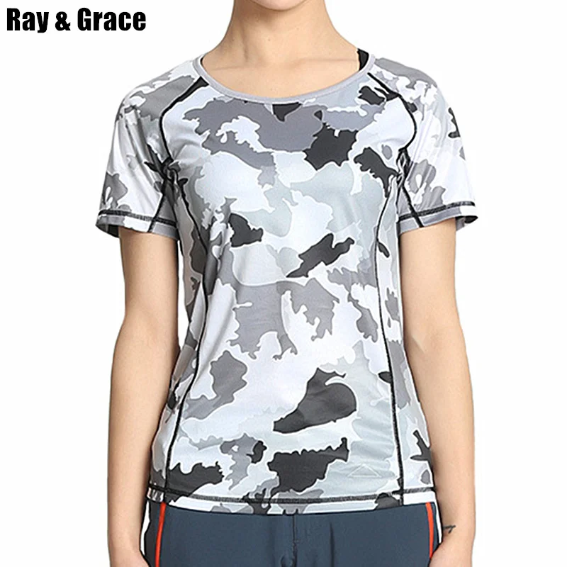 RAY GRACE футболка для бега Женская дышащая быстросохнущая фитнеса с коротким