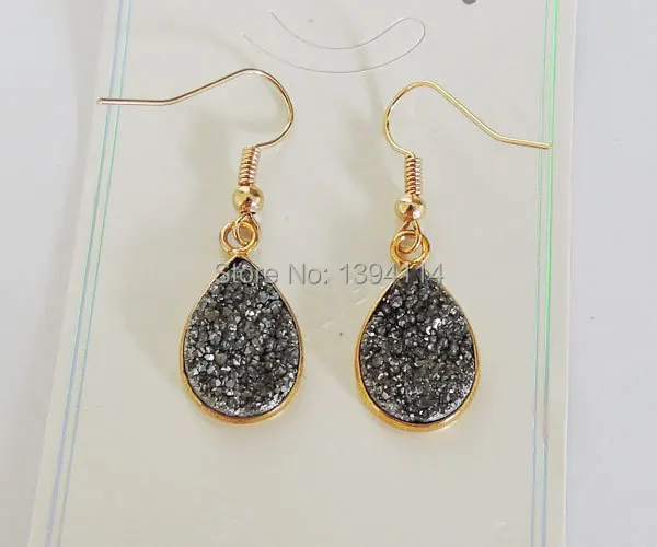 Titanium Silve r Crystal Druzy Drop Earrings Cladded Copper Casing Of Plating Gold Approx 12*16 mm | Украшения и аксессуары