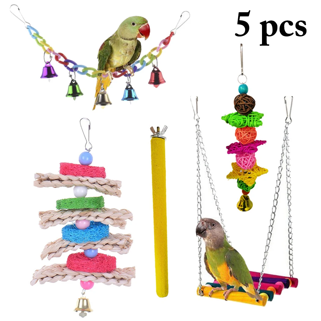 5pcs Bird Swing Climb Chew Toys With Bell Natural Wooden Grass Chewing Bite Hanging Bridge Chain Cage Pet Training Supplies
5pcs Bird Swing Climb Chew Toys With Bell Natural Wooden Grass Chewing Bite Hanging Bridge Chain Cage Pet Training Supplies