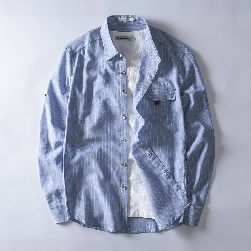 Cotton and linen mixed striped shirt men brand casual slim sky blue shirts male long sleeve flax fashion shirt mens tops chemise
Cotton and linen mixed striped shirt men brand casual slim sky blue shirts male long sleeve flax fashion shirt mens tops chemise