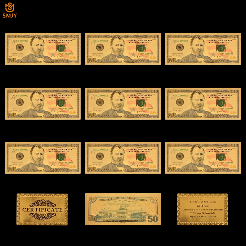10PCS/Lot Color New Version USA 50 Dollar Money Gold Banknote Gold Plated Fake Bill Currency Collections
10PCS/Lot Color New Version USA 50 Dollar Money Gold Banknote Gold Plated Fake Bill Currency Collections