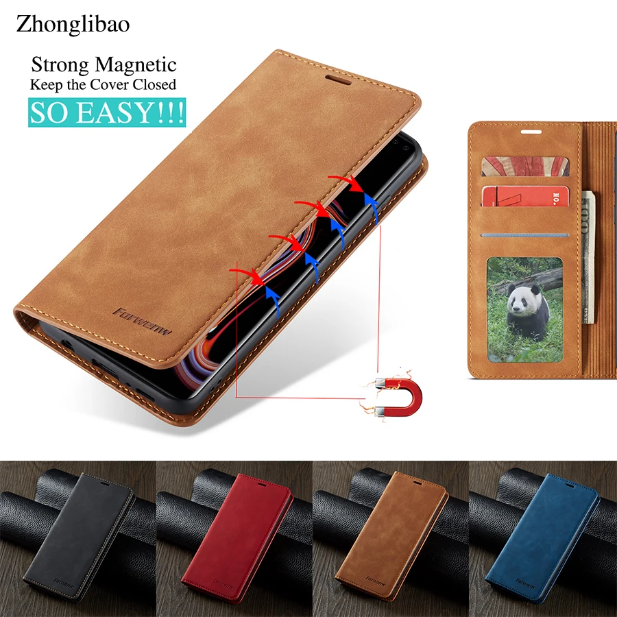 Кожаный флип чехол для Samsung J4 J6 Plus A6 A7 A8 2018 Galaxy Note 9 S10 S9 S8 S10E магнитный держатель