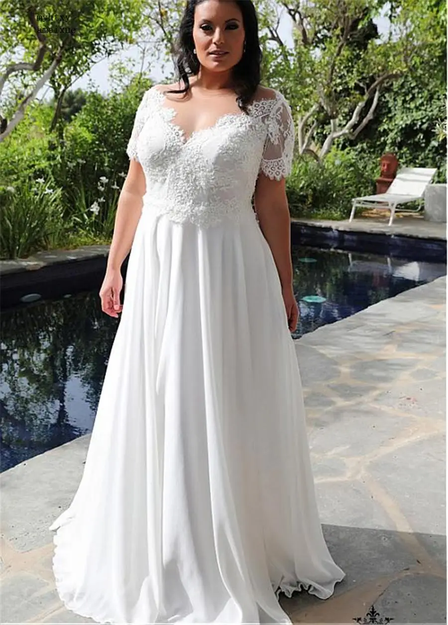Brilliant Chiffon Jewel V-neckline Plus Size Sexy Cheap Wedding Dresses 2020 Beaded Lace Appliques Short Sleeves Bridal Gowns
Brilliant Chiffon Jewel V-neckline Plus Size Sexy Cheap Wedding Dresses 2020 Beaded Lace Appliques Short Sleeves Bridal Gowns