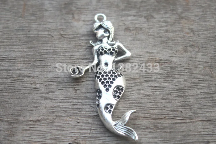

4pcs-Mermaid Charms, Antique Tibetan Silver Tone Gorgeous Detail Mermaid Charm pendants,necklace charm 73x31mm