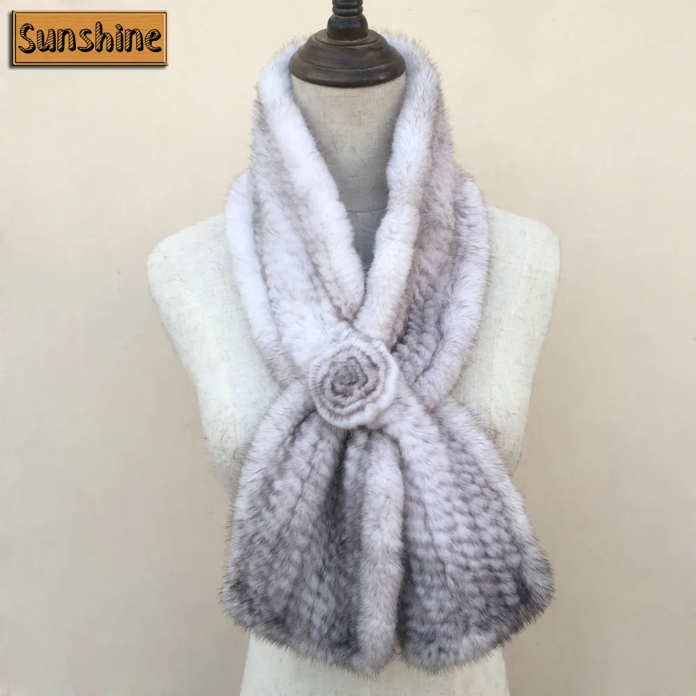 Брендовый зимний женский шарф вязаный из натурального меха норки элегантные