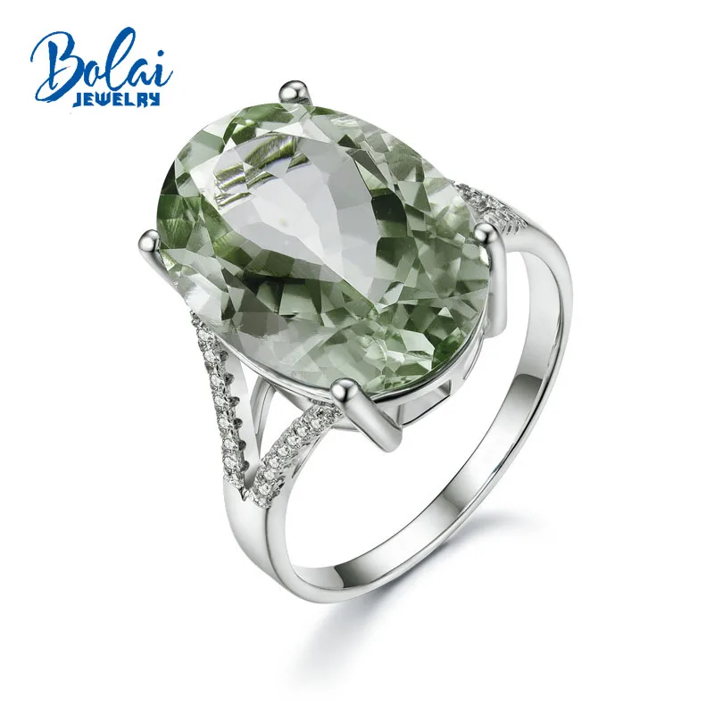 

Bolaijewelry,Big oval 13*18mm 13ct green amethyst gemstone Ring 925 sterling silver fine jewelry nice gift for women wife lady