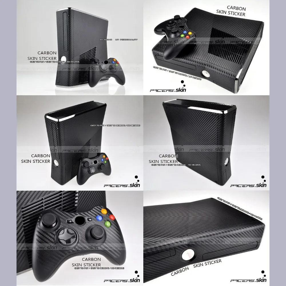 Черная Виниловая наклейка из углеродного волокна защита для Microsoft Xbox 360 Slim и 2