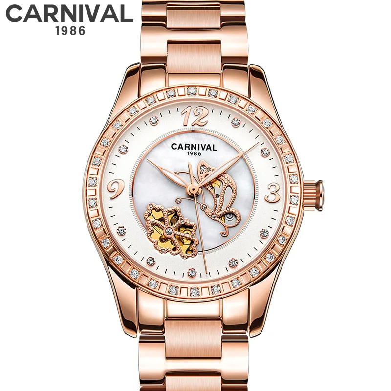 Carnival Brand Luxury Women Watches Automatic Machinery Rhinestone Steel Band Fashion Rose gold Ladies Watches best gift Relogio
Carnival Brand Luxury Women Watches Automatic Machinery Rhinestone Steel Band Fashion Rose gold Ladies Watches best gift Relogio