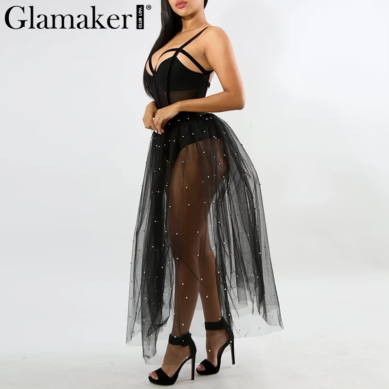 Прозрачная сетчатая черная длинная юбка Glamaker Весенняя пикантная пачка с