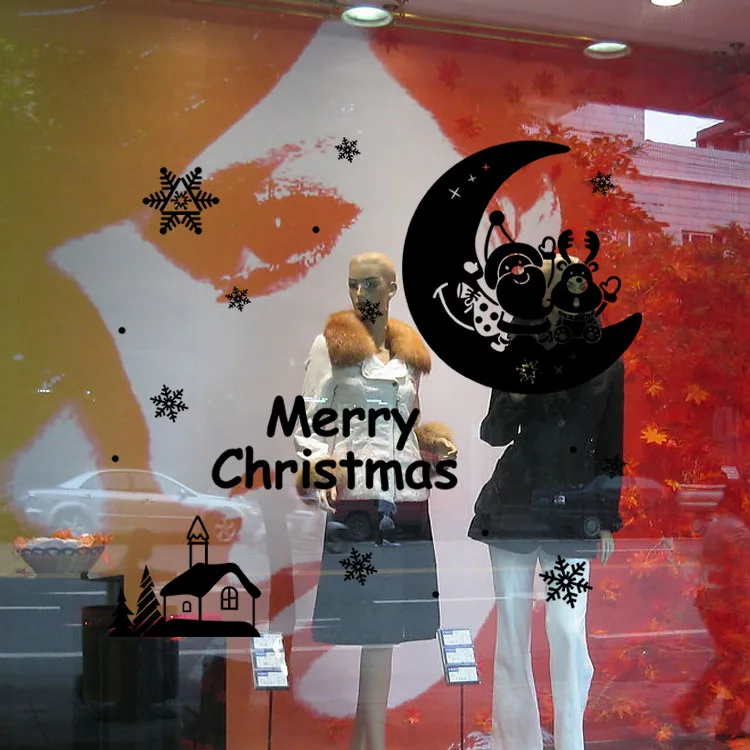 Новогодняя Наклейка на стену в виде окна рождественские наклейки стекло подарок