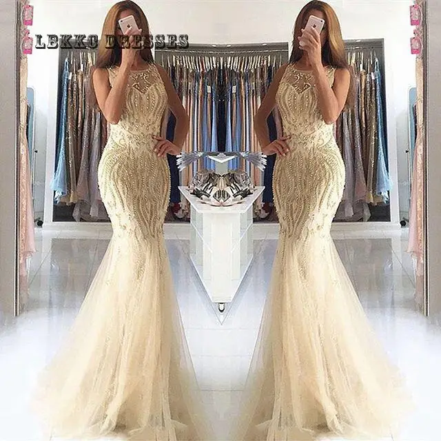 2019 Желтые Вечерние платья Русалка Длинные Бисероплетение Тюль vestido de festa Vestido