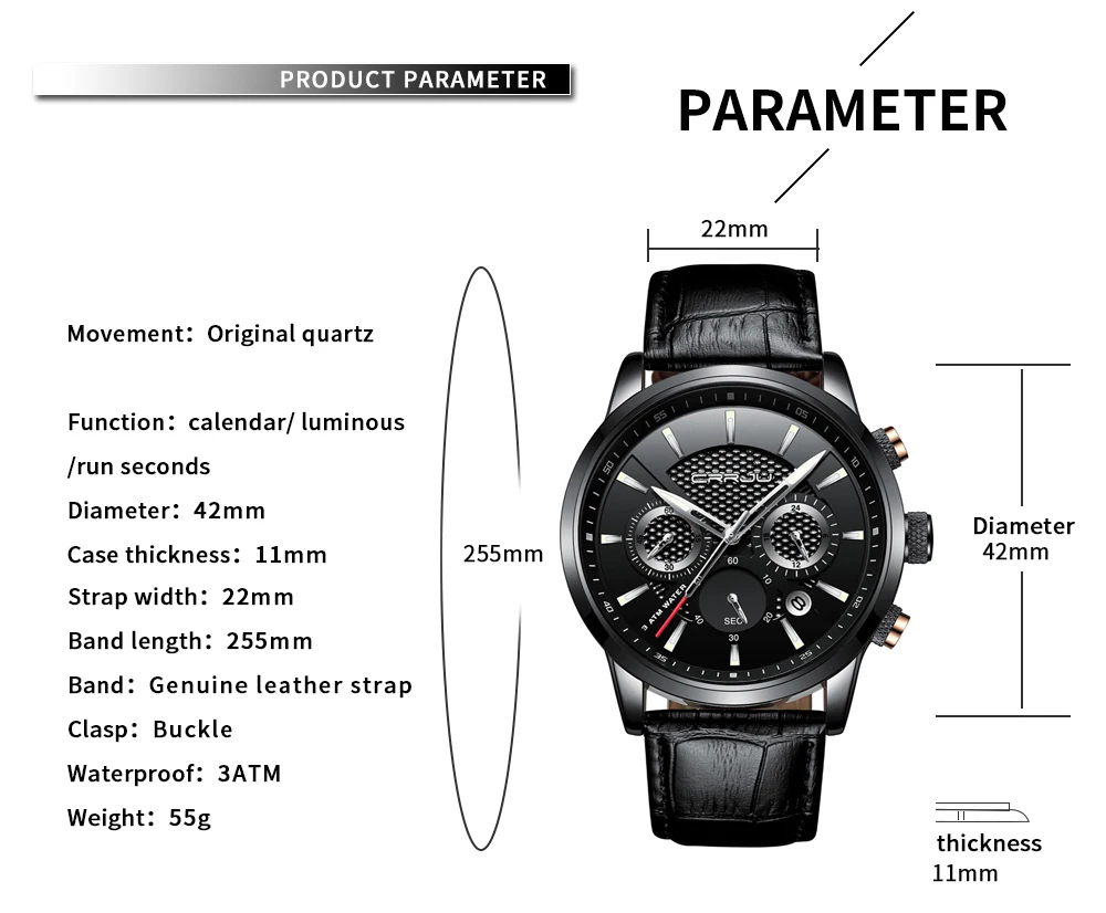 Men Business Watches 2018 Luxury Brand CRRJU New Chronograph Leather Wristwatches with Date Window Waterproof 30M Montre Homme
Men Business Watches 2018 Luxury Brand CRRJU New Chronograph Leather Wristwatches with Date Window Waterproof 30M Montre Homme